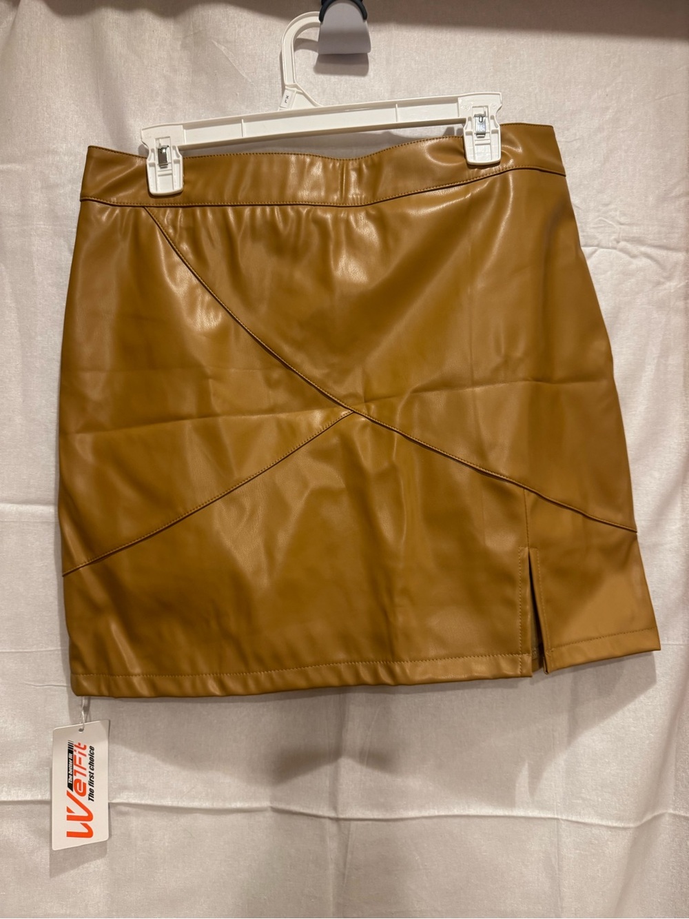 Faux Leather Mini Skirt in Tan - Size Large